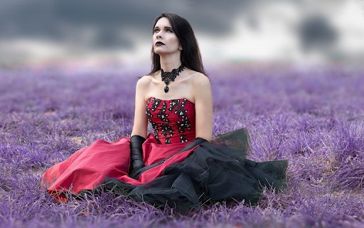 Girl sitting on purple grass  from Chrome web store to be run with OffiDocs Chromium online