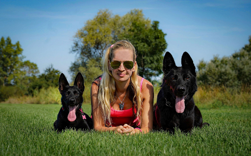 Girl wearing glasses and two dogs  from Chrome web store to be run with OffiDocs Chromium online
