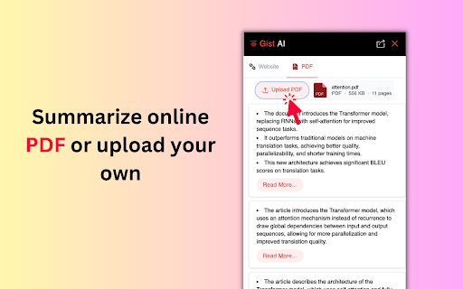 Gist AI:Web,YouTube,PDF Summarizer w/ ChatGPT  from Chrome web store to be run with OffiDocs Chromium online