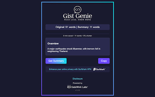 Gist Genie  from Chrome web store to be run with OffiDocs Chromium online