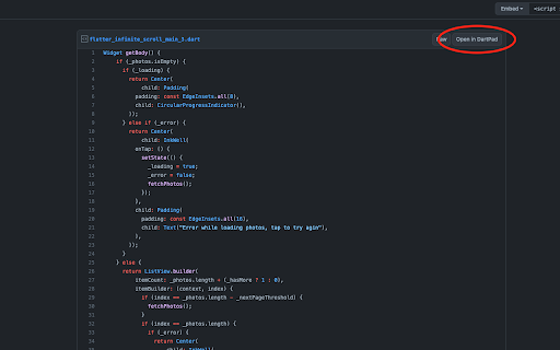 Gist to DartPad  from Chrome web store to be run with OffiDocs Chromium online