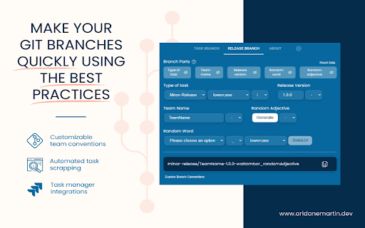 Git Branch Generator  from Chrome web store to be run with OffiDocs Chromium online