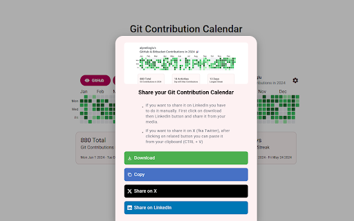 Git Contribution Calendar  from Chrome web store to be run with OffiDocs Chromium online