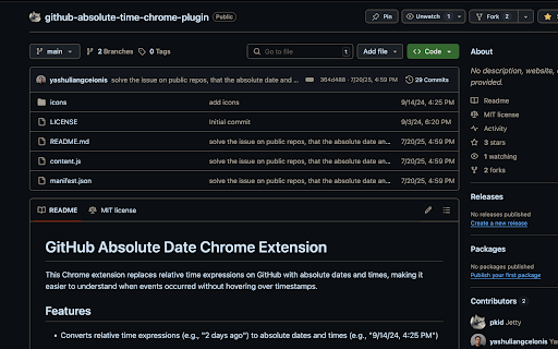 GitHub Absolute Dates Plugin  from Chrome web store to be run with OffiDocs Chromium online