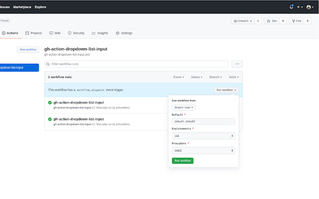 GitHub Action Dropdown Input  from Chrome web store to be run with OffiDocs Chromium online