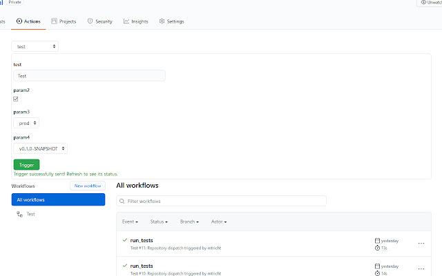 Github Actions Trigger  from Chrome web store to be run with OffiDocs Chromium online