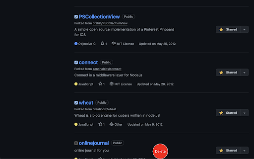 Github Bulk Delete  from Chrome web store to be run with OffiDocs Chromium online