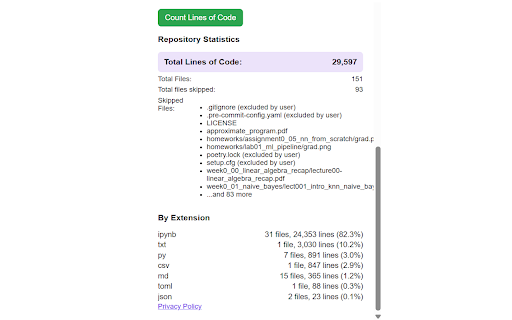 Github Code Counter  from Chrome web store to be run with OffiDocs Chromium online