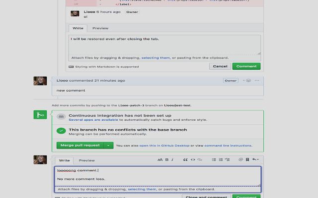 Github Comment Draft  from Chrome web store to be run with OffiDocs Chromium online