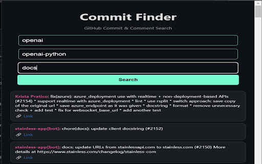 GitHub Commit  Comment Search  from Chrome web store to be run with OffiDocs Chromium online