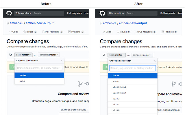 Github compare tags  from Chrome web store to be run with OffiDocs Chromium online