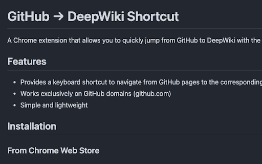 GitHub → DeepWiki Shortcut  from Chrome web store to be run with OffiDocs Chromium online