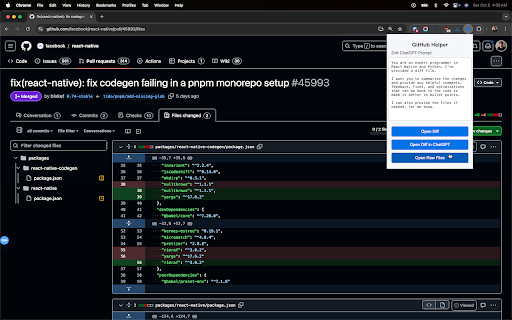 GitHub Diff  from Chrome web store to be run with OffiDocs Chromium online