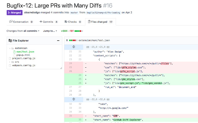 GitHub Diff Explorer  from Chrome web store to be run with OffiDocs Chromium online