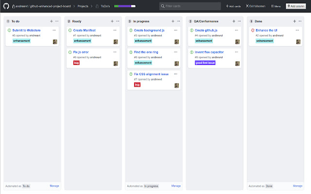 Github Enhanced Project Board  from Chrome web store to be run with OffiDocs Chromium online
