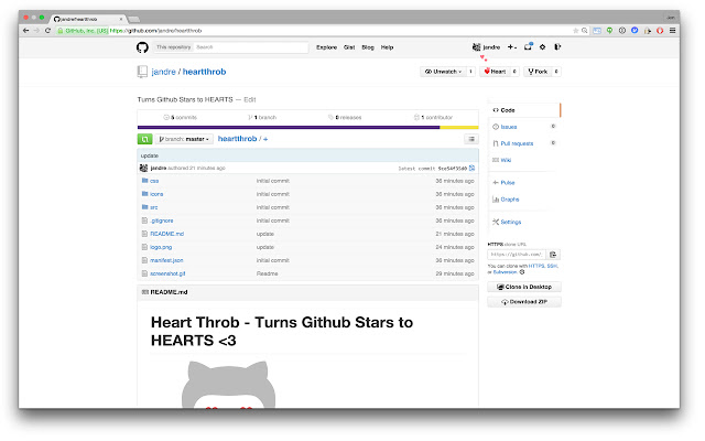 Github Heart Throb  from Chrome web store to be run with OffiDocs Chromium online