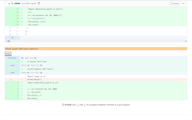 Github Jupyter diff viewer  from Chrome web store to be run with OffiDocs Chromium online