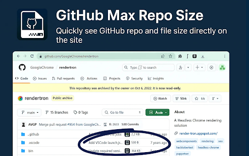 GitHub Max Repo Size  from Chrome web store to be run with OffiDocs Chromium online