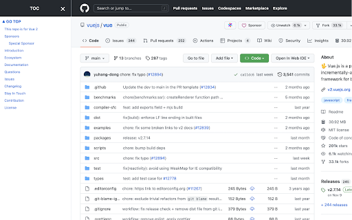 github md toc  from Chrome web store to be run with OffiDocs Chromium online