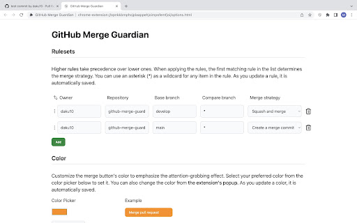 GitHub Merge Guardian  from Chrome web store to be run with OffiDocs Chromium online