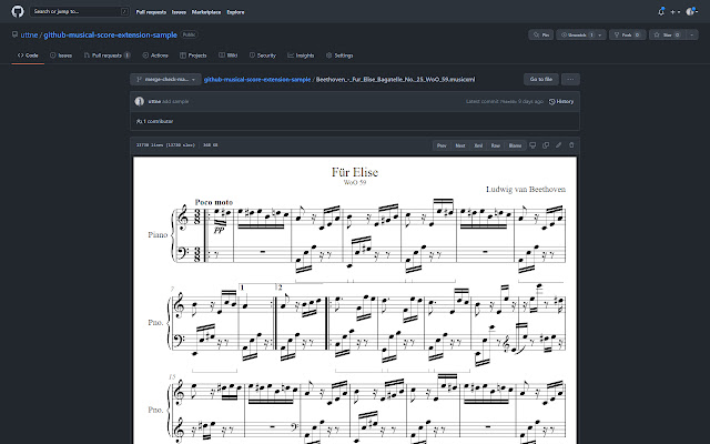 GitHub Musical Score Extension  from Chrome web store to be run with OffiDocs Chromium online