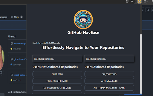 GitHub NavEase  from Chrome web store to be run with OffiDocs Chromium online