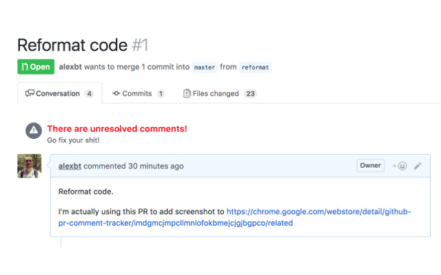 GitHub PR Comment Tracker  from Chrome web store to be run with OffiDocs Chromium online