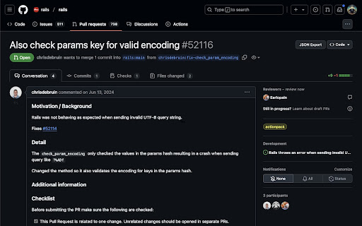 GitHub PR JSON Exporter  from Chrome web store to be run with OffiDocs Chromium online