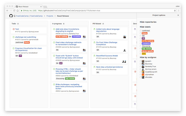 GitHub Projects Options  from Chrome web store to be run with OffiDocs Chromium online