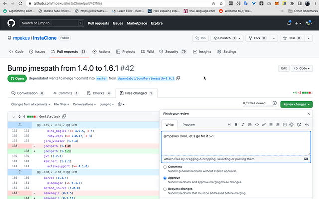 Github PR review  from Chrome web store to be run with OffiDocs Chromium online