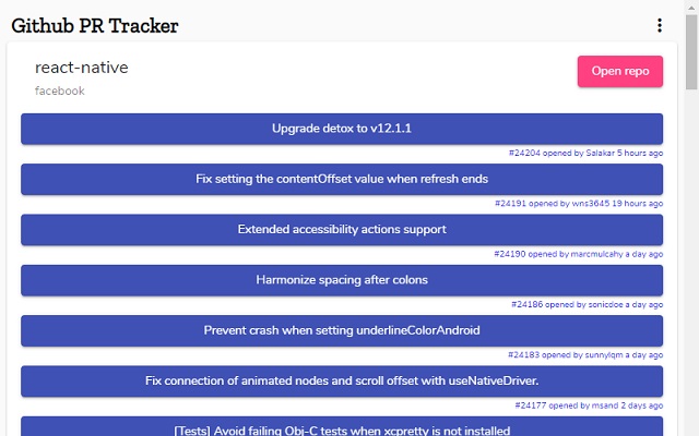 GitHub PR Tracker  from Chrome web store to be run with OffiDocs Chromium online