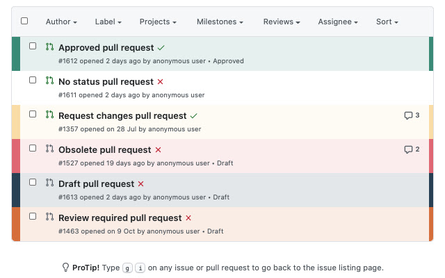 Github Pull Requests Highlighter  from Chrome web store to be run with OffiDocs Chromium online