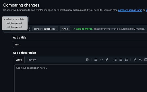 GitHub PullRequest Template Selector  from Chrome web store to be run with OffiDocs Chromium online