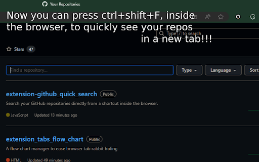 GitHub Quick Repo Search  from Chrome web store to be run with OffiDocs Chromium online