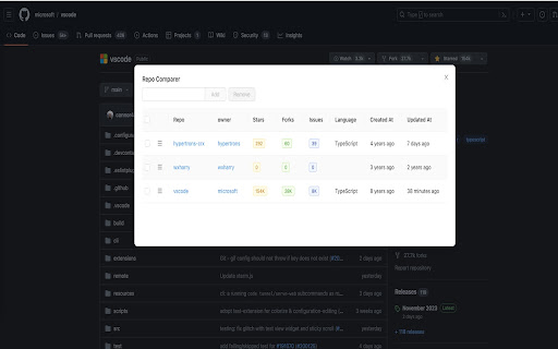 Github repo comparer  from Chrome web store to be run with OffiDocs Chromium online