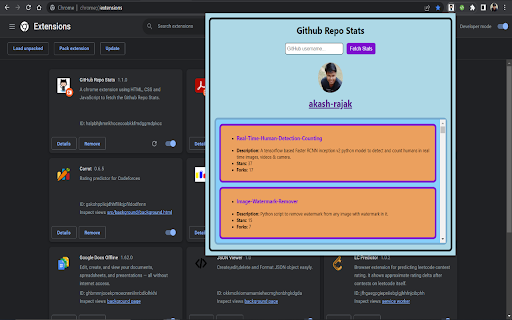 GitHub Repo Stats  from Chrome web store to be run with OffiDocs Chromium online