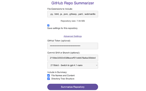 GitHub Repo Summarizer  from Chrome web store to be run with OffiDocs Chromium online