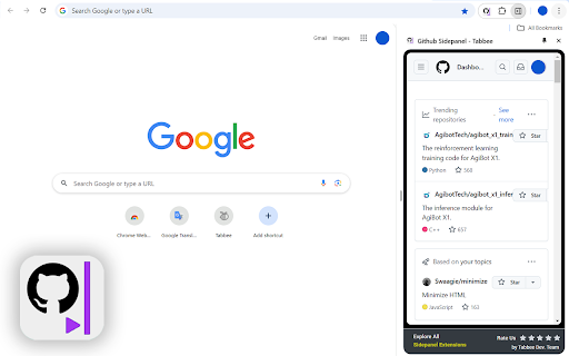 Github Sidepanel Tabbee  from Chrome web store to be run with OffiDocs Chromium online
