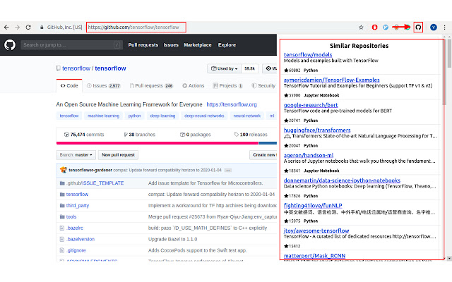 GitHub similar repository suggestions  from Chrome web store to be run with OffiDocs Chromium online