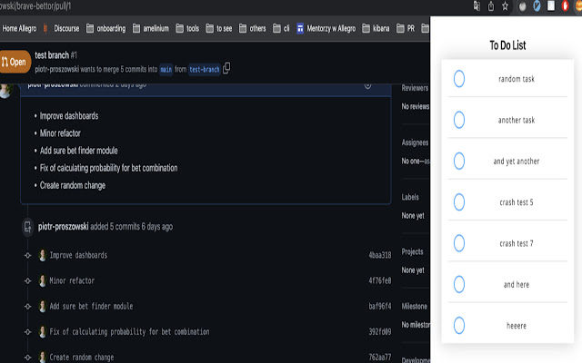 Github Todo List  from Chrome web store to be run with OffiDocs Chromium online