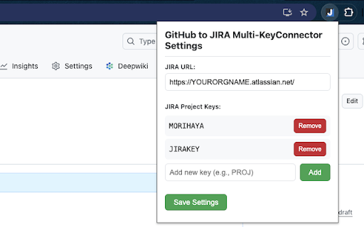 GitHub to JIRA Multi KeyConnector  from Chrome web store to be run with OffiDocs Chromium online