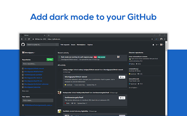 Github Vanced  from Chrome web store to be run with OffiDocs Chromium online