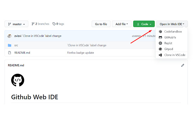 GitHub Web IDE  from Chrome web store to be run with OffiDocs Chromium online