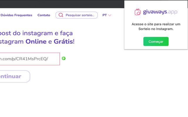 Givaways App Sorteios Grátis no Instagram  from Chrome web store to be run with OffiDocs Chromium online