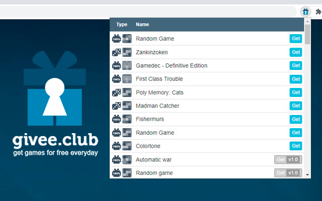 Givee.Club Get games for free!  from Chrome web store to be run with OffiDocs Chromium online