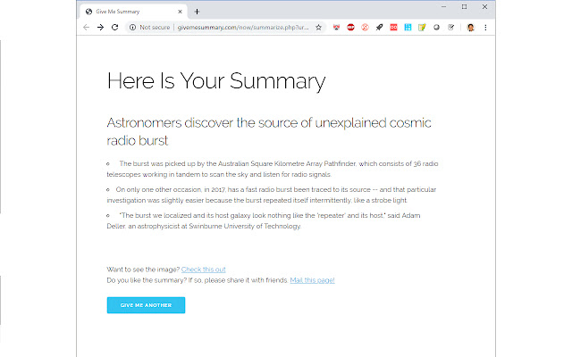 Give Me Summary  from Chrome web store to be run with OffiDocs Chromium online