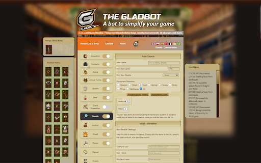 Gladiatus Bot Gladbot  from Chrome web store to be run with OffiDocs Chromium online