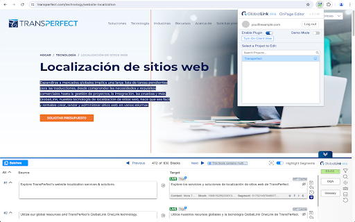 GlobalLink WEB OnPage Editor  from Chrome web store to be run with OffiDocs Chromium online