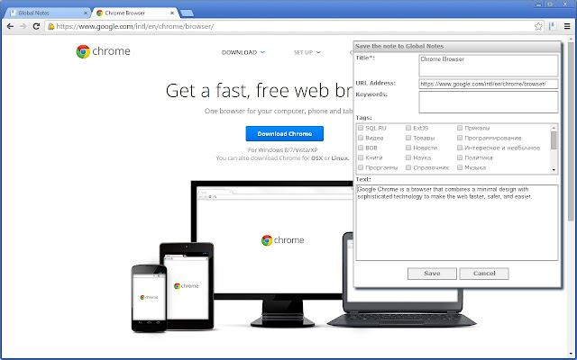 Global Notes  from Chrome web store to be run with OffiDocs Chromium online