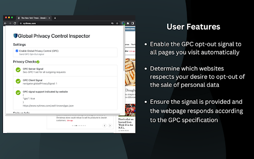 Global Privacy Control (GPC) Inspector  from Chrome web store to be run with OffiDocs Chromium online